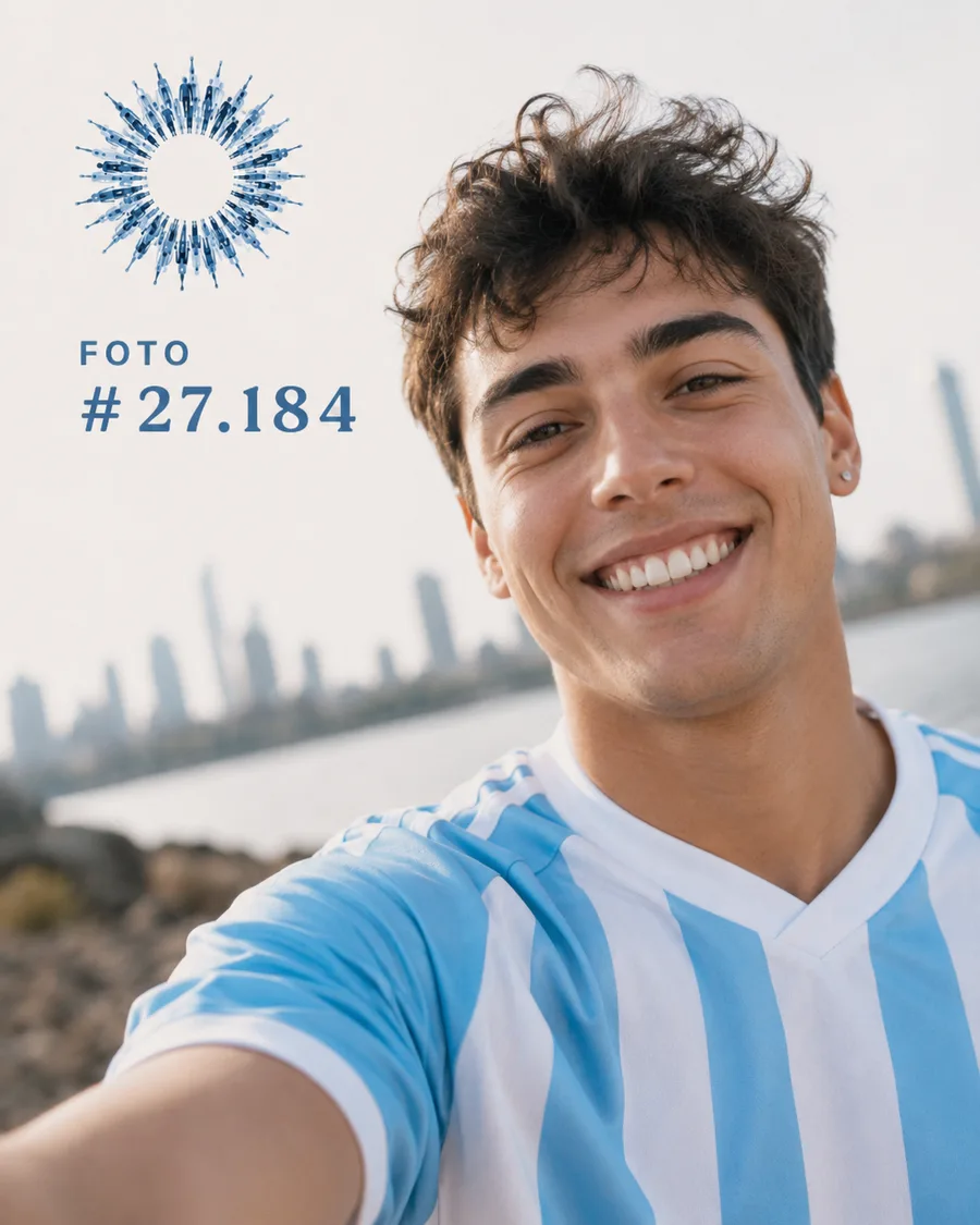 Tomás se saca una selfie con la camiseta argentina en la costanera